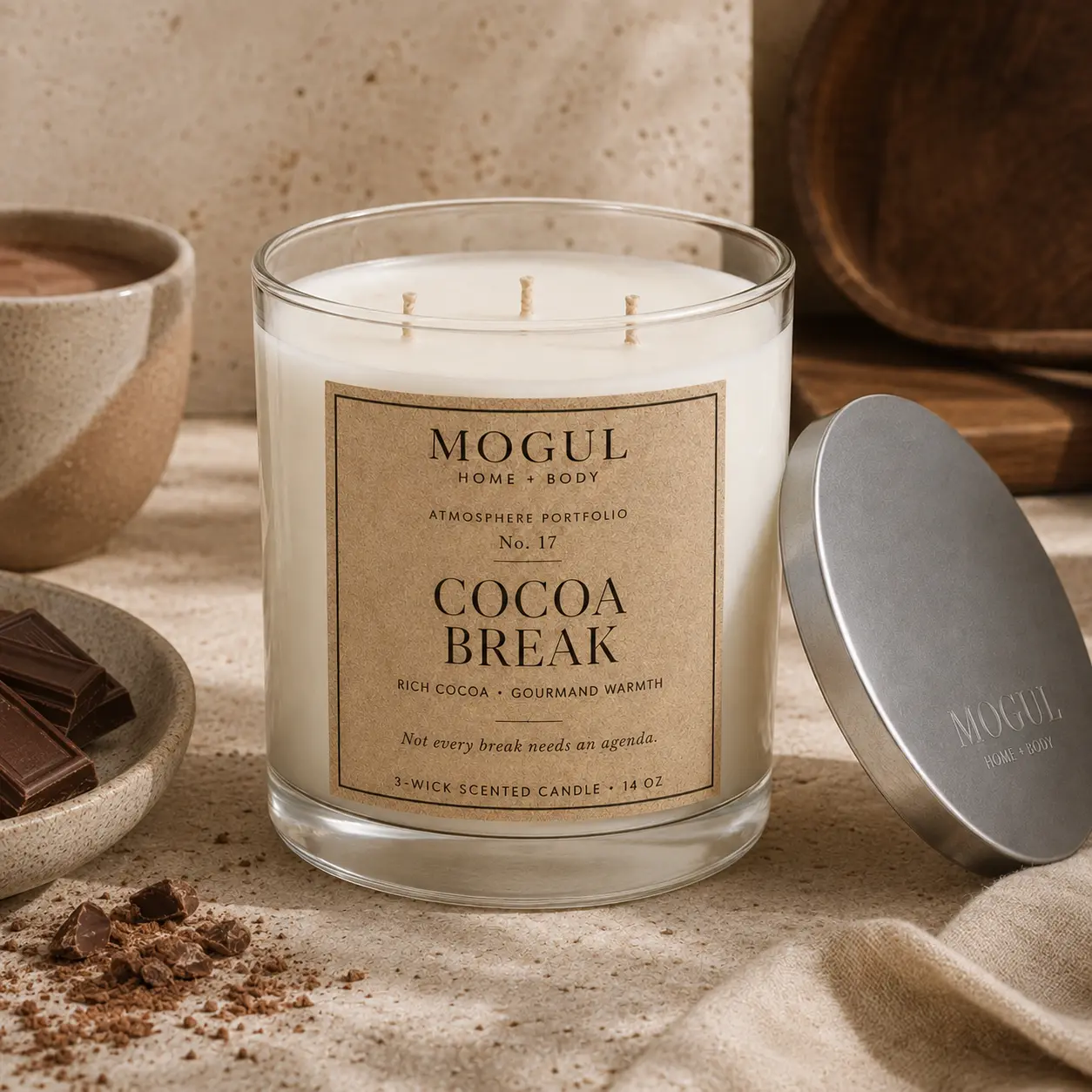 Cocoa Break three-wick candle by Mogul Home + Body