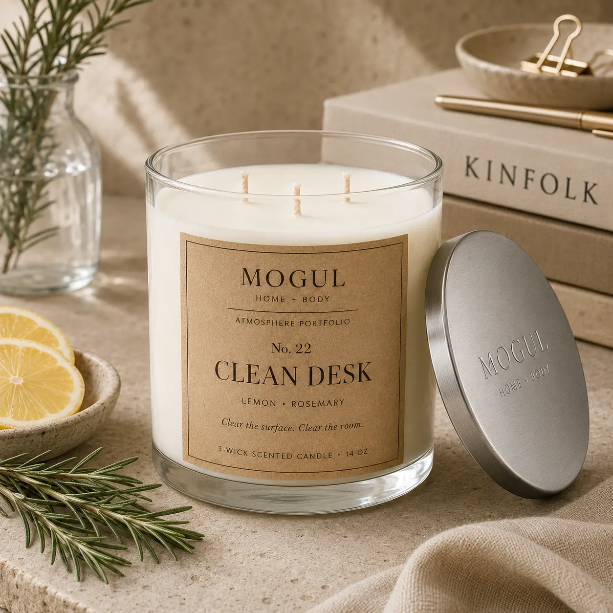 Clean Desk three-wick candle by Mogul Home + Body