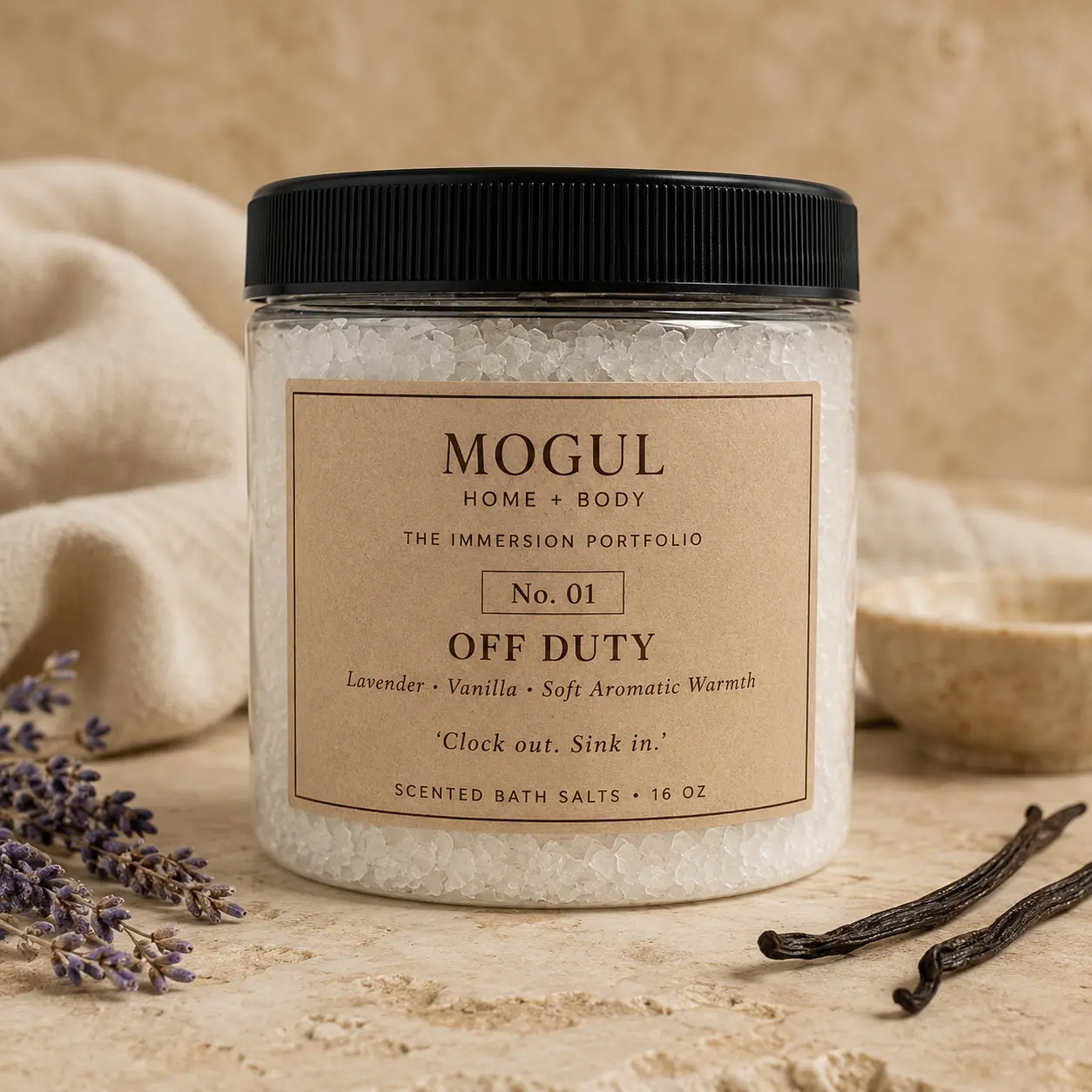 Off Duty scented bath salts by Mogul Home + Body
