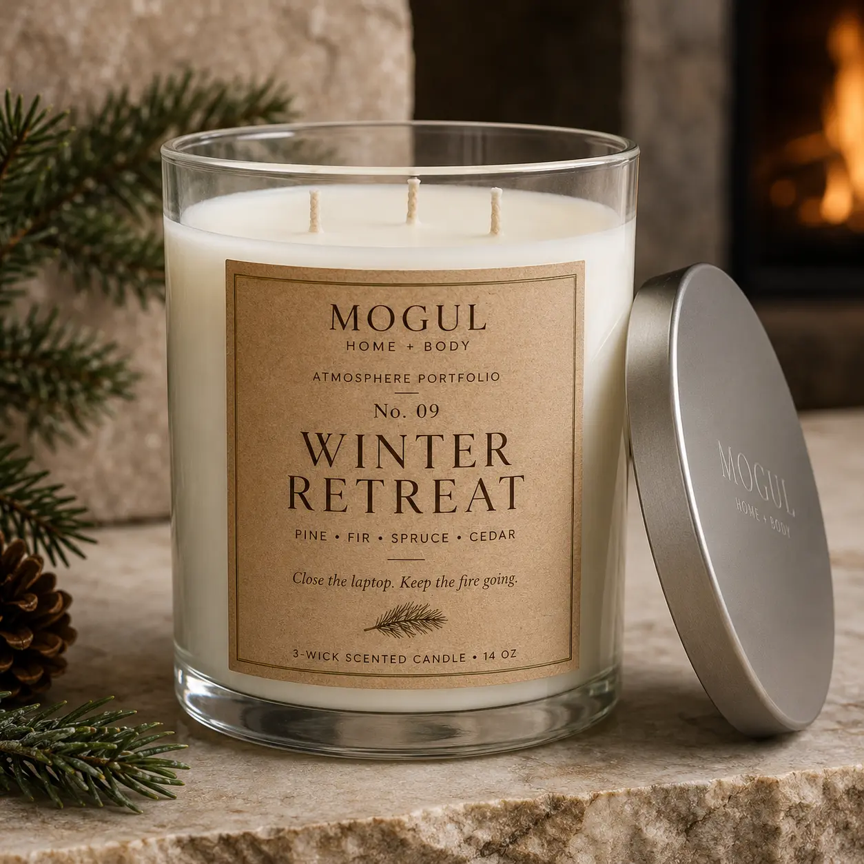 Winter Retreat three-wick candle by Mogul Home + Body