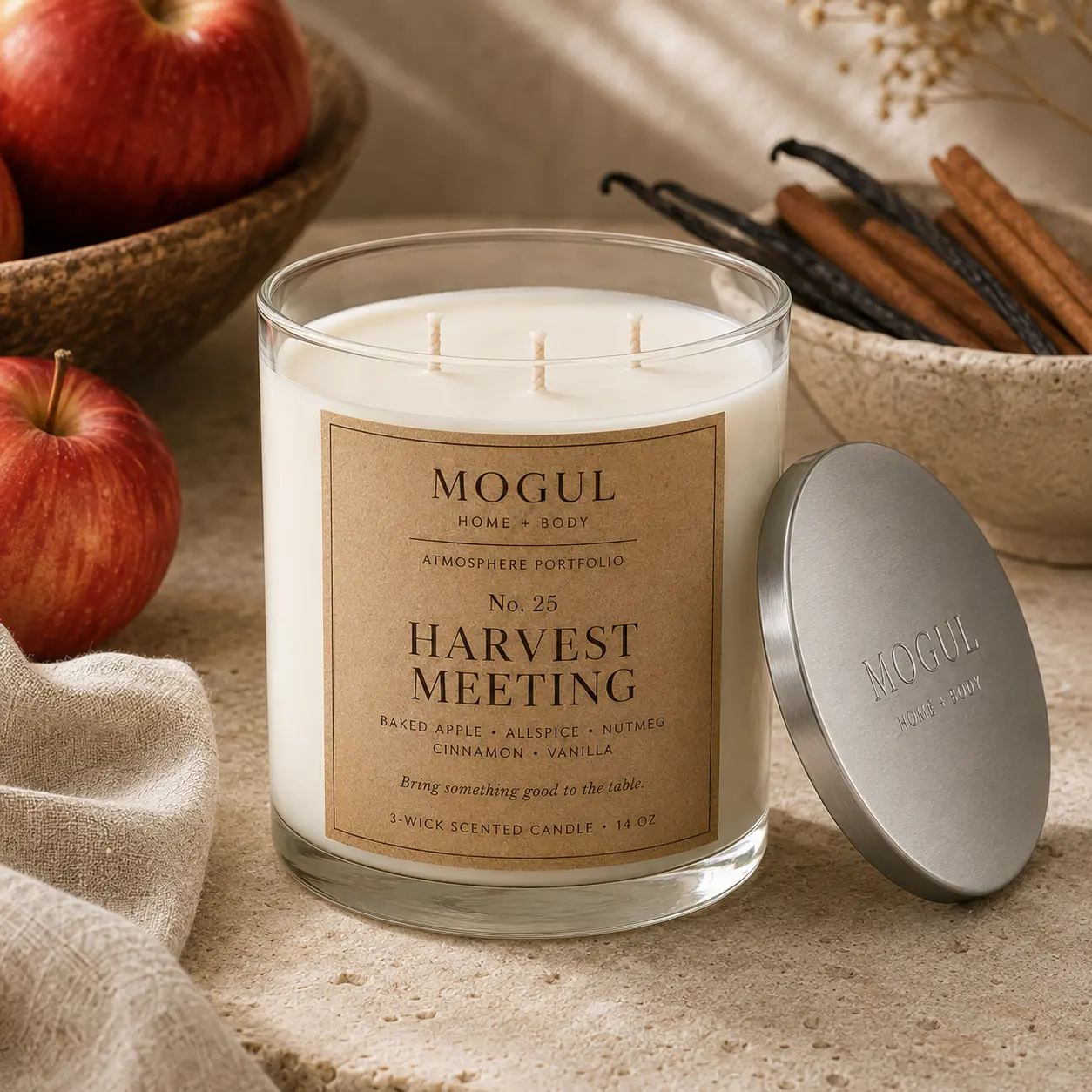 Harvest Meeting three-wick candle by Mogul Home + Body