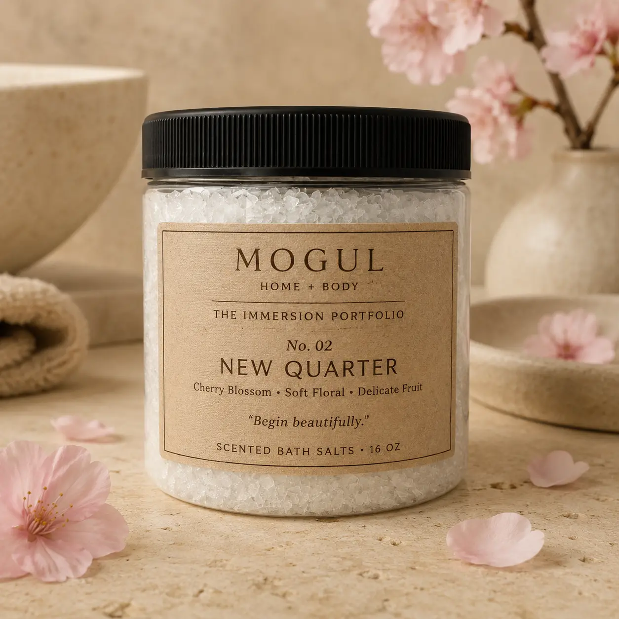 New Quarter scented bath salts by Mogul Home + Body