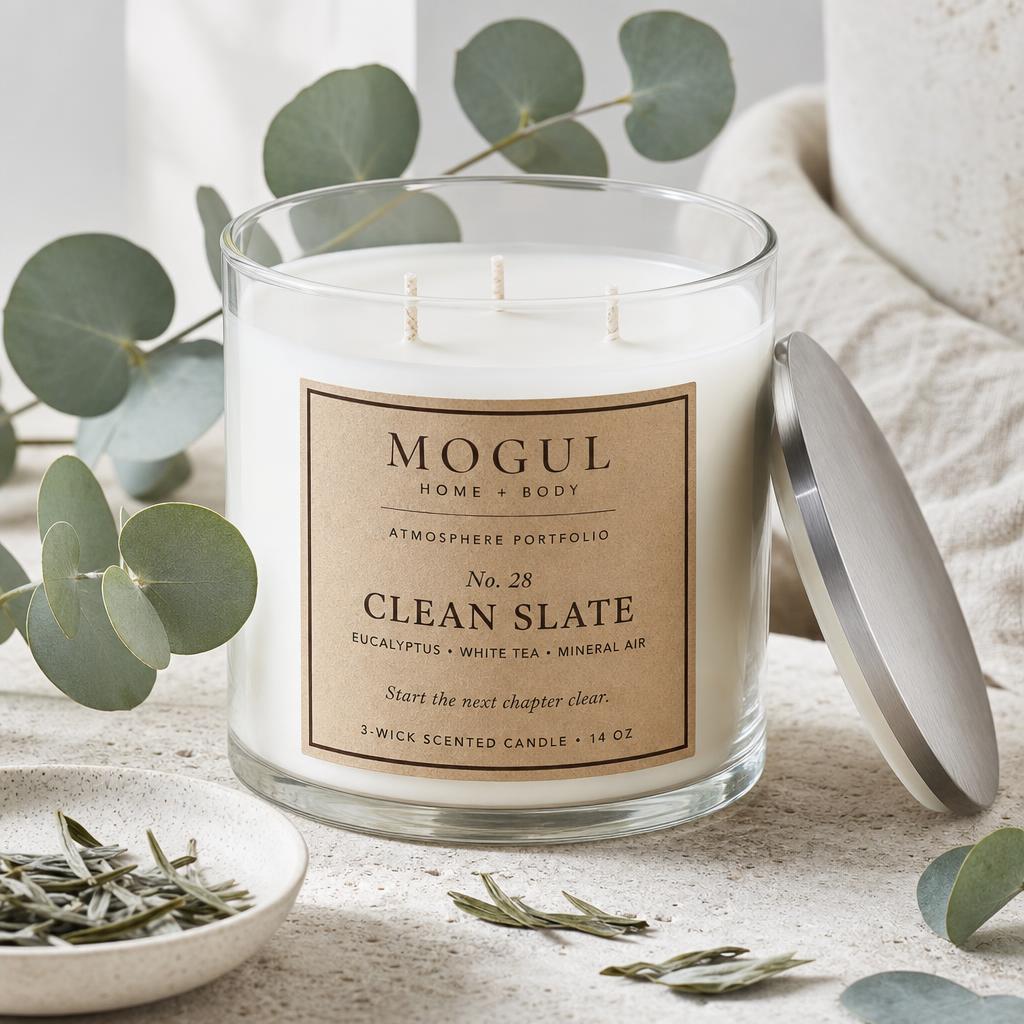 Clean Slate three-wick candle by Mogul Home + Body
