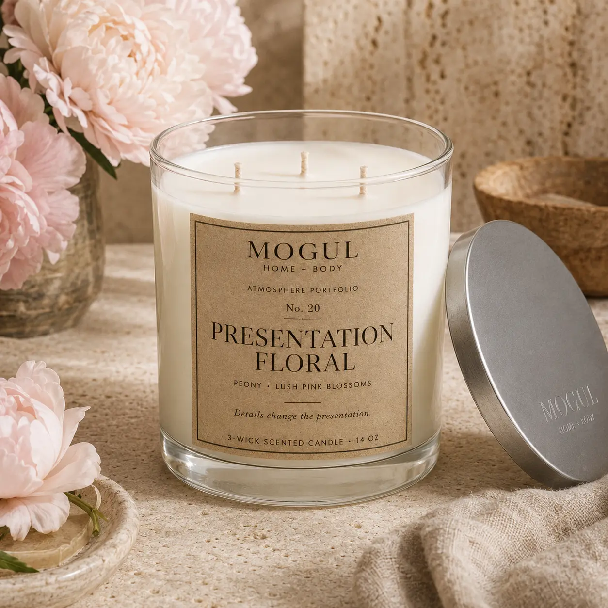 Presentation Floral three-wick candle by Mogul Home + Body