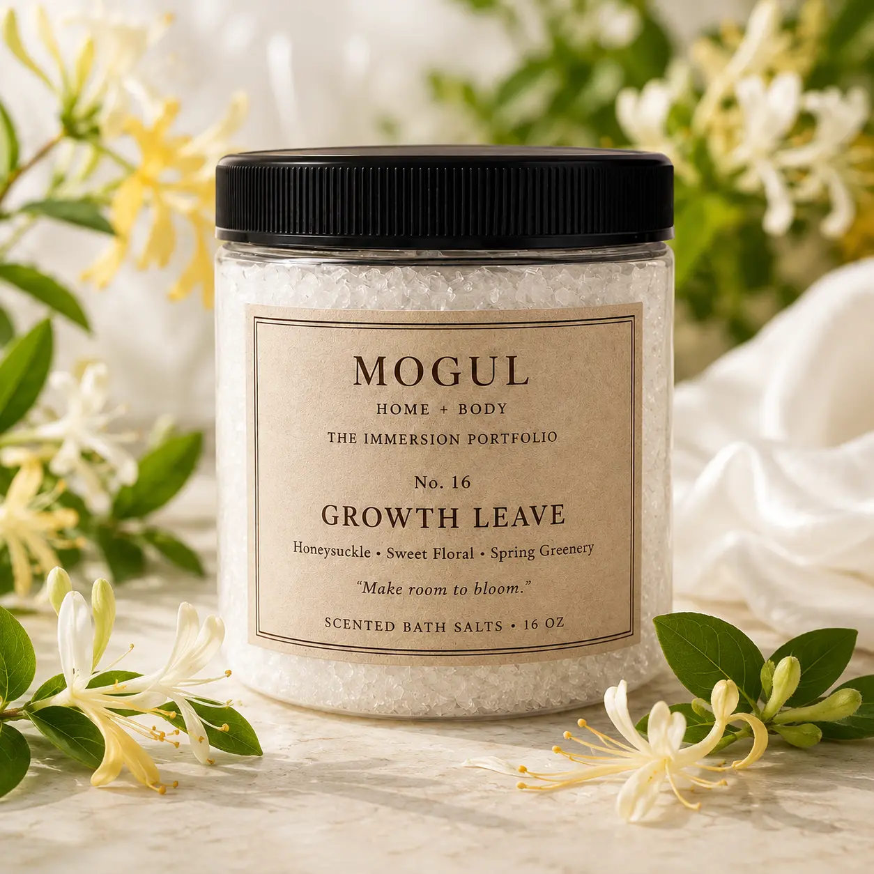 Growth Leave scented bath salts by Mogul Home + Body