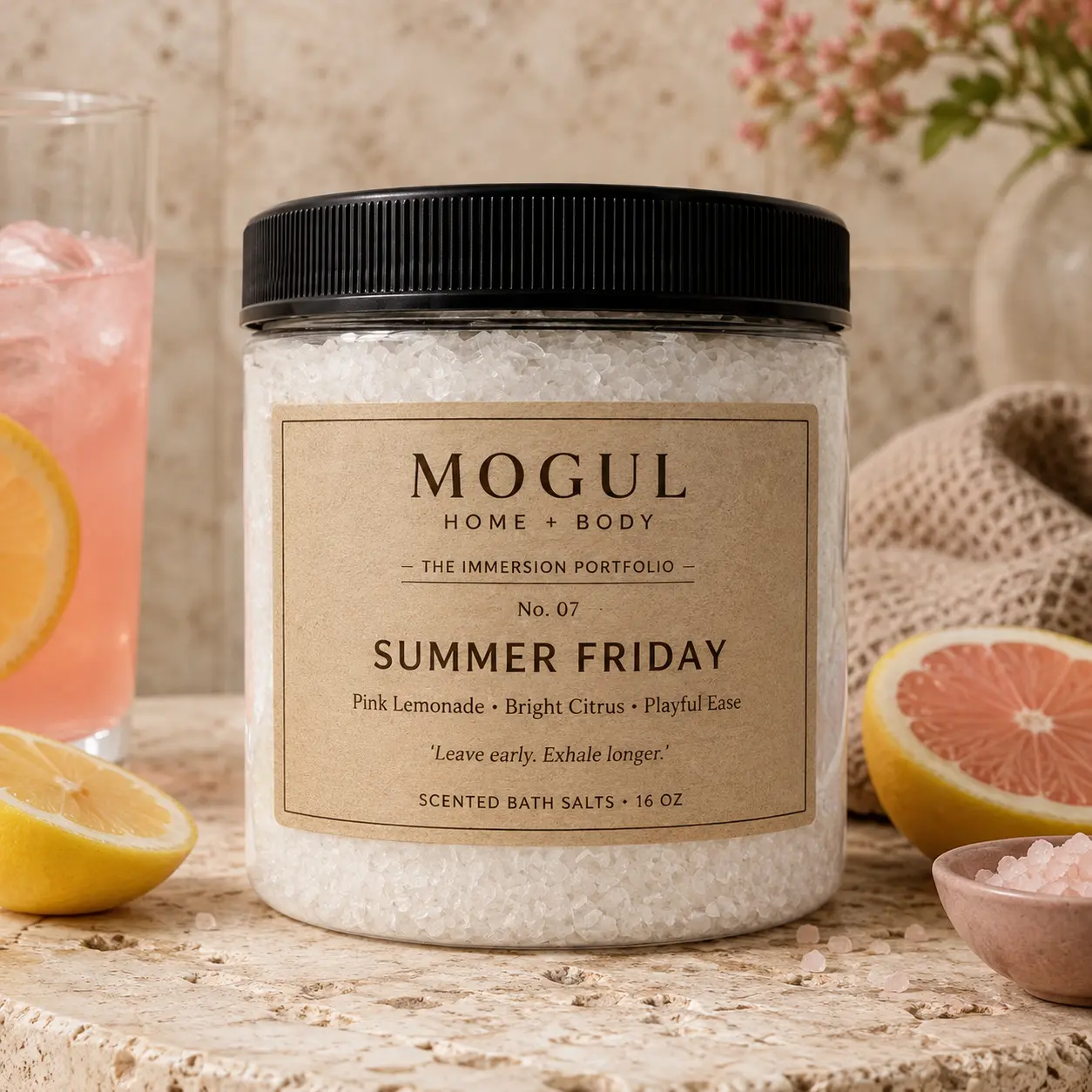 Summer Friday scented bath salts by Mogul Home + Body