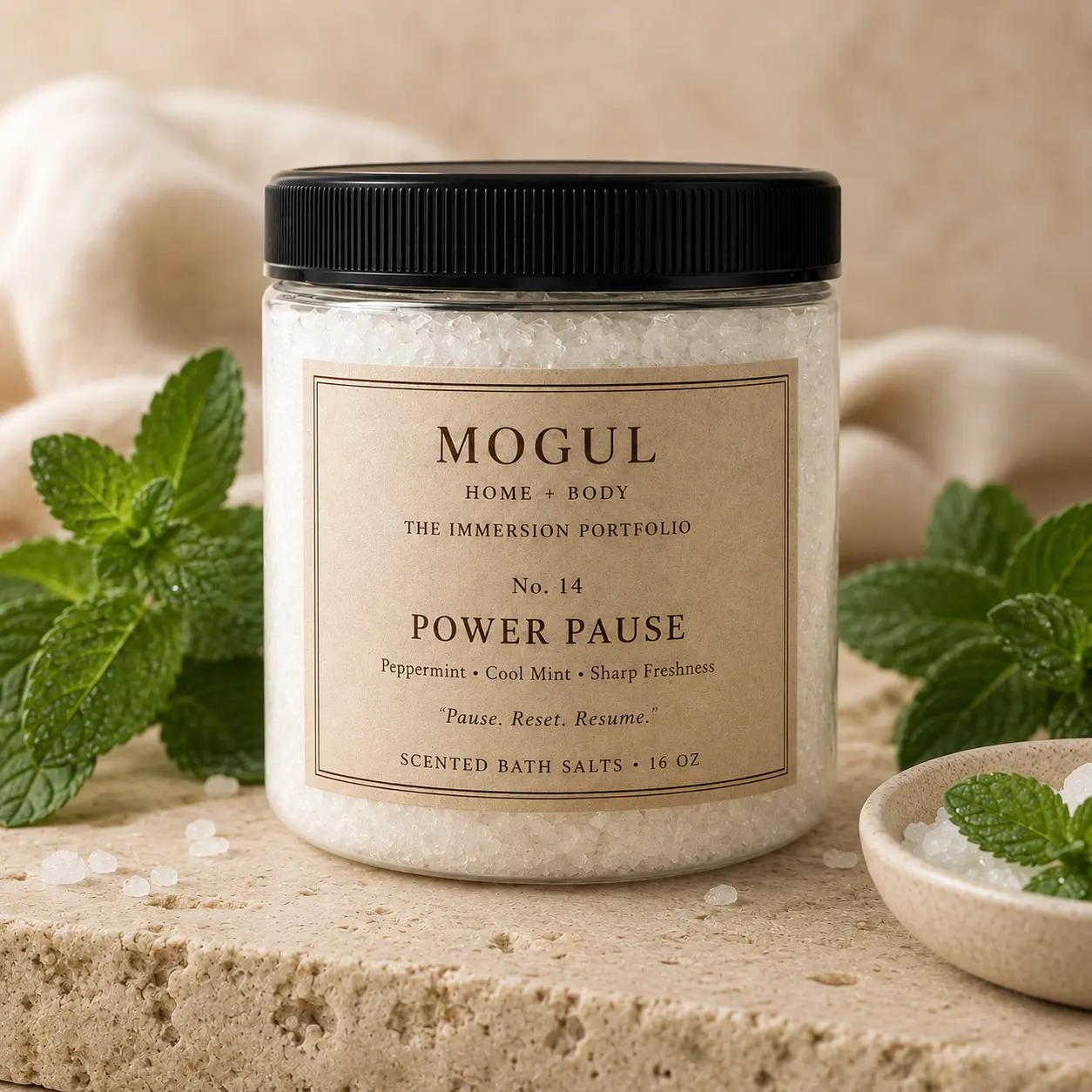 Power Pause scented bath salts by Mogul Home + Body