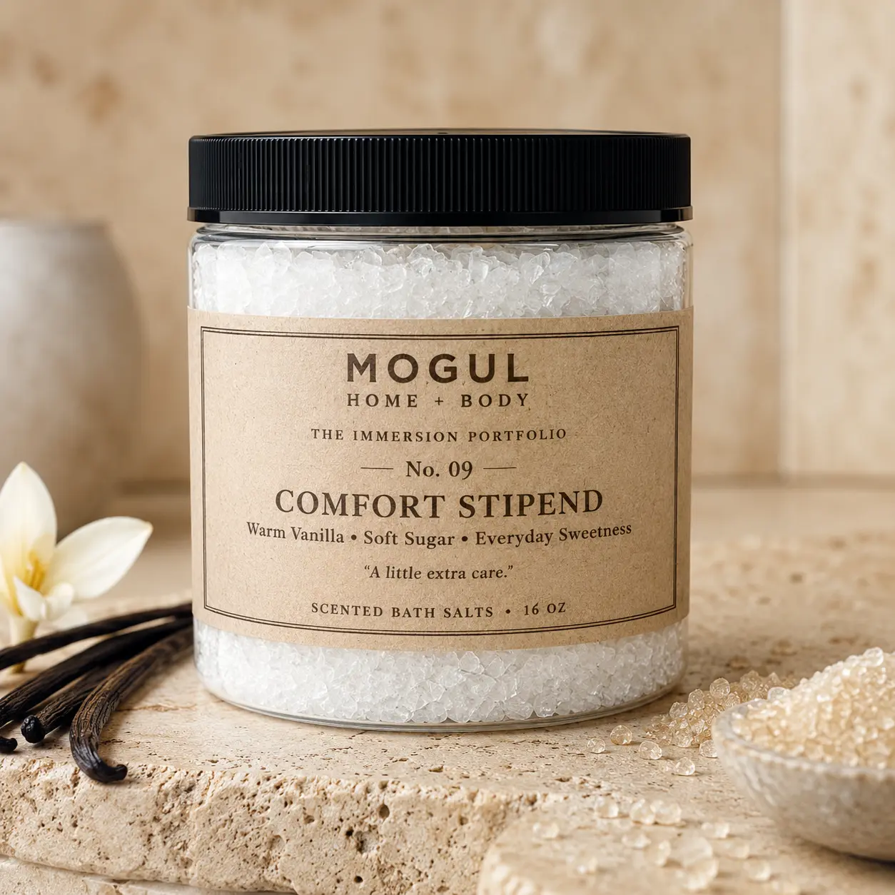 Comfort Stipend scented bath salts by Mogul Home + Body