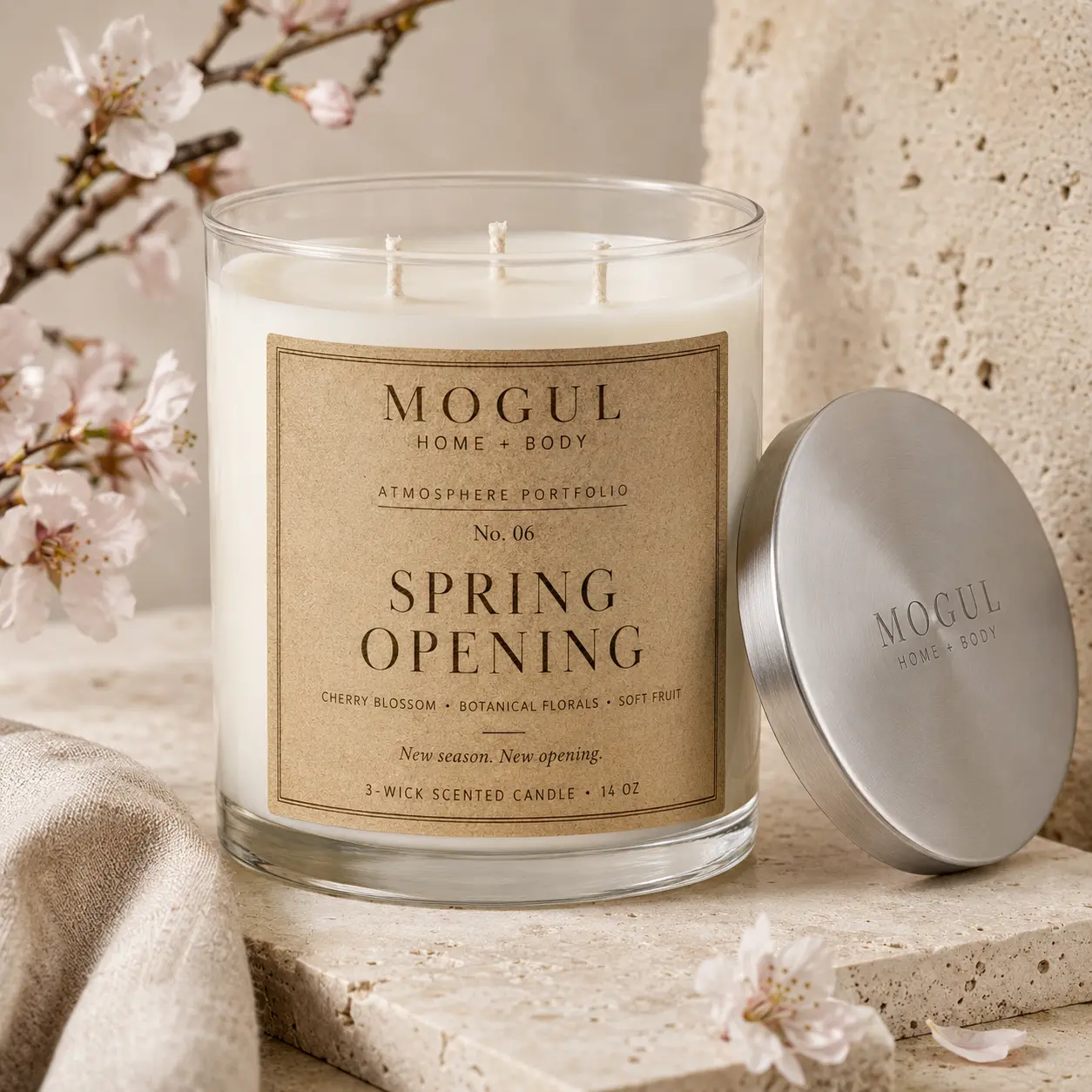 Spring Opening three-wick candle by Mogul Home + Body
