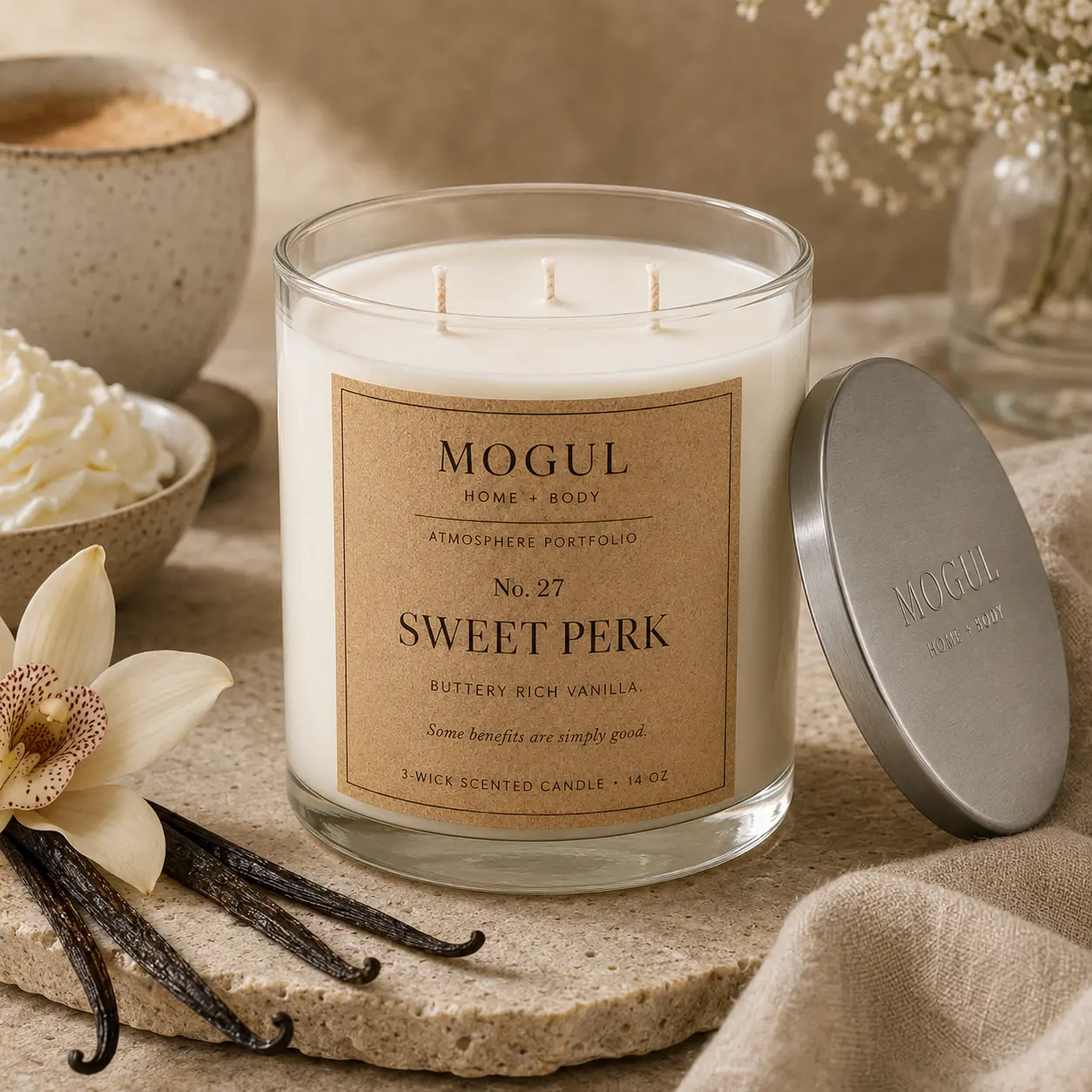 Sweet Perk three-wick candle by Mogul Home + Body
