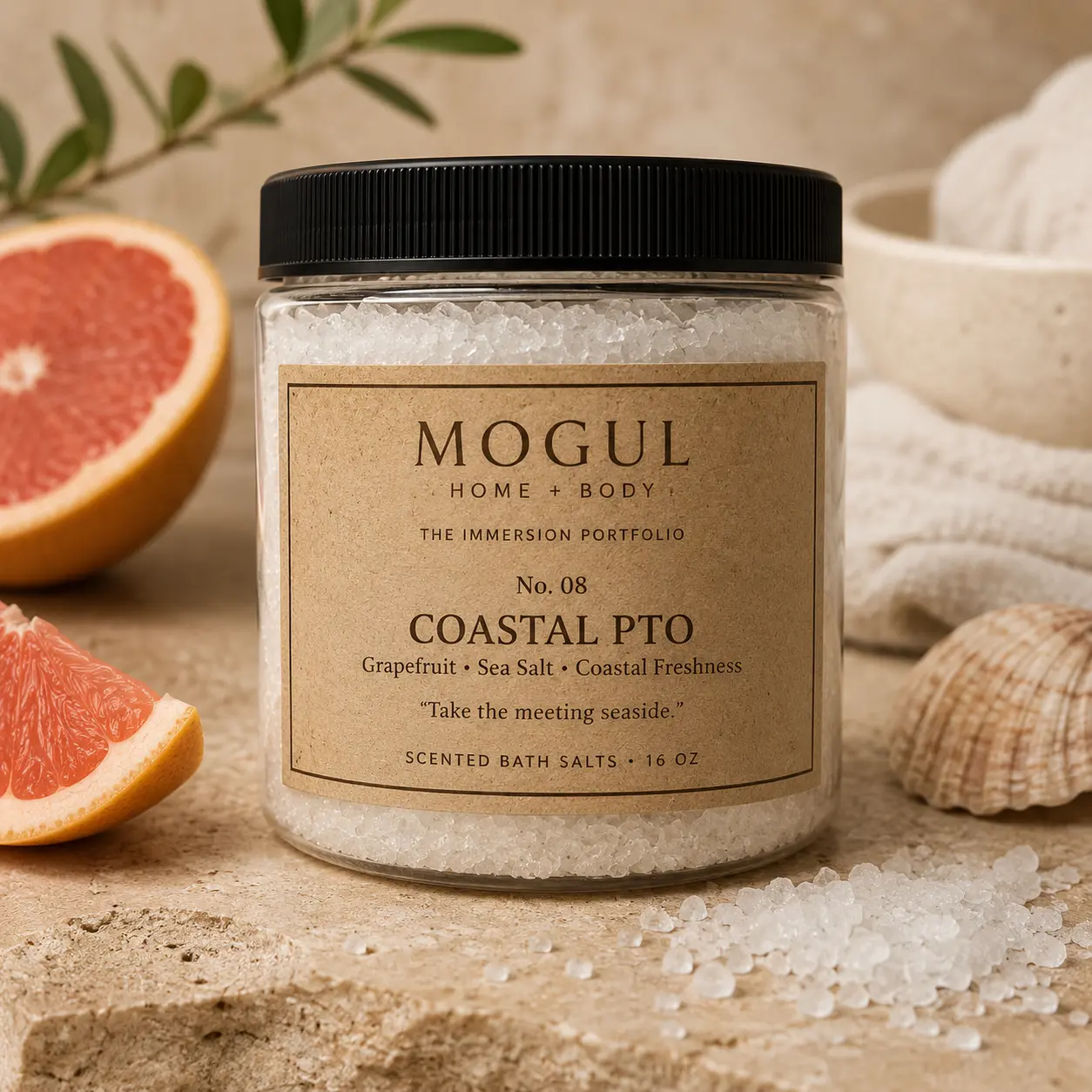 Coastal PTO scented bath salts by Mogul Home + Body